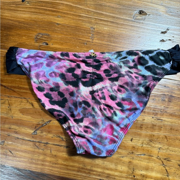 PILYQ Womens Bikini Purple/Pink/Black Leopard Print bandeau twist top S Bottom M - Picture 7 of 12